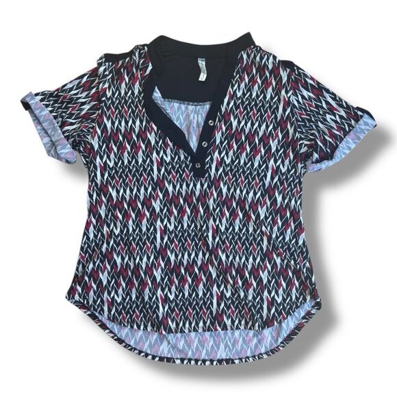 Per Seption Concept Black and Red Blouse with Geometric Design Sz XL - Picture 1 of 8